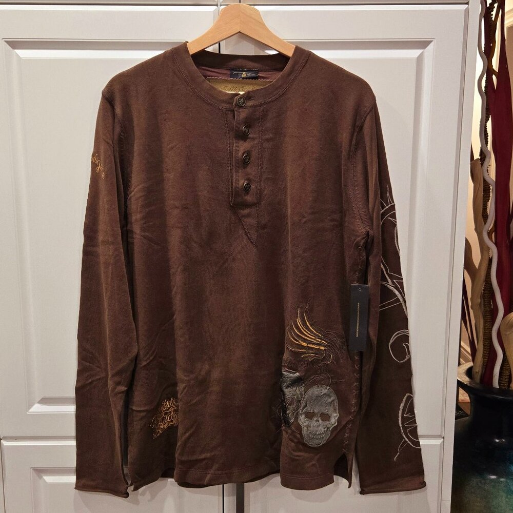 Christian Audigier Vintage Embroidered Design Cotton Jumper